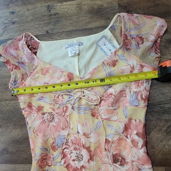 Vintage La Belle Y2K Yellow Floral Sheer Midi Slip Dress Size 9 - Picture 6 of 9
